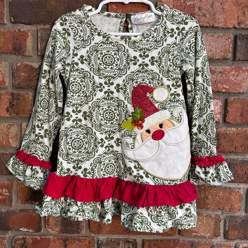 Emily Rose girls kids Christmas holiday party embroidered top Santa green 4